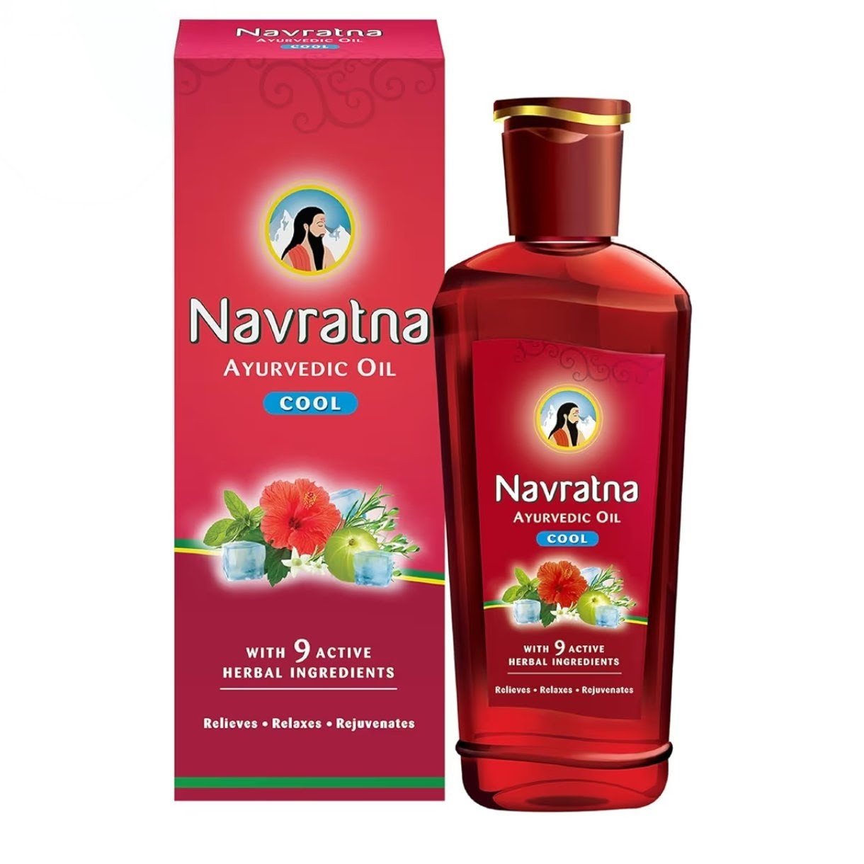 Navratna Ayurvedic Cool Oil | Combination of 9 Ayurvedic Herbs | Relieves Headache, Body ache, Tiredness, Sleeplessness & Tension| Improves Scalp Health | Relaxing & Rejuvenating cooling effect 90ml