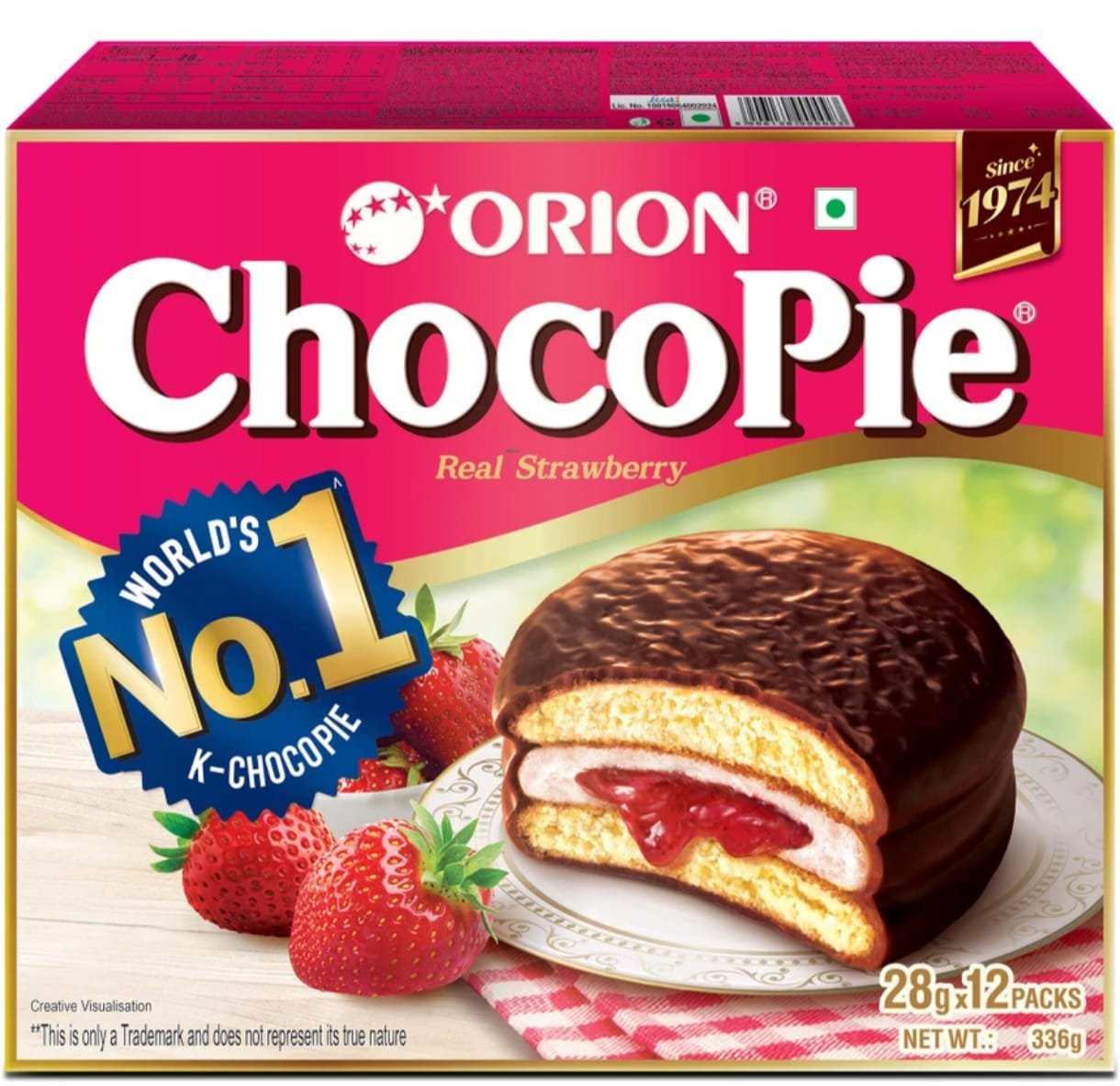 ORION Choco-pie Strawberry Cream Filled Biscuit (Cream  Biscuit) (336 g) 12x28g