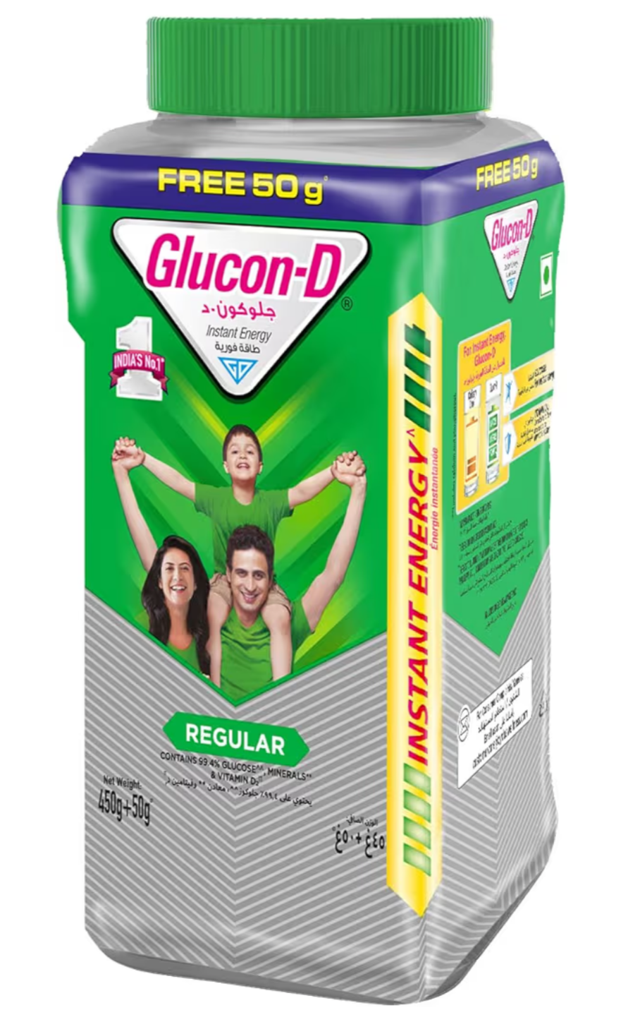 Glucon-D Regular with 3 Benefits of Energy, Recovery, and Immunity, Jar 500g 