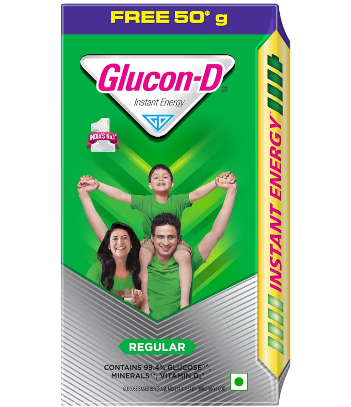 Glucon-D Regular Glucose Powder(200g+50g, Refill)| For Tasty Glucose Drink| Provides Instant Energy| Vitamin D2 Supports Immunity