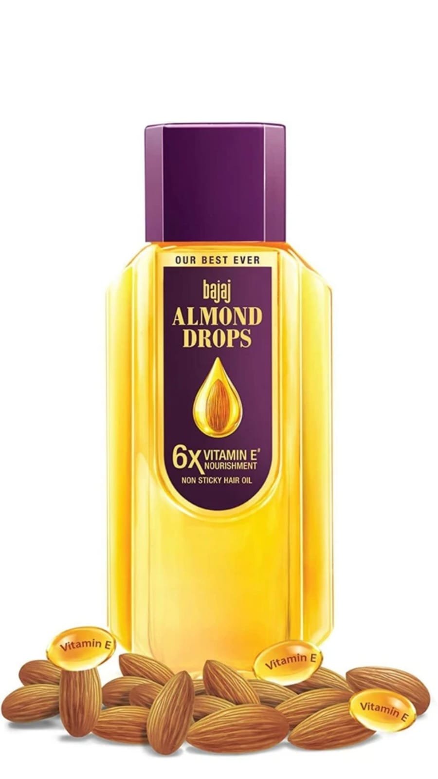Almond Drops Hair Oil | 6X Vitamin E Nourishment | Badam Tel | Bajaj Almond Oil | Non-Sticky Hair Oil 475ml