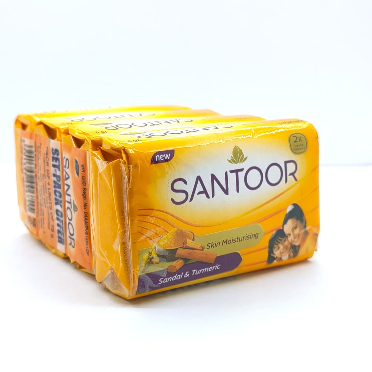 Santoor Skin Moisturising Sandal & Turmeric Soap - Pack Of 4 (4 × 75 g)
